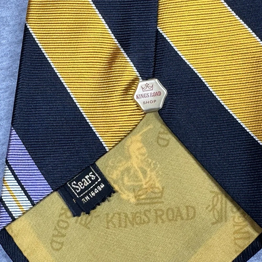 Vintage Kings Road Neck Tie Mens Mogador Stripe‎ Yellow Purple Sears 54x4